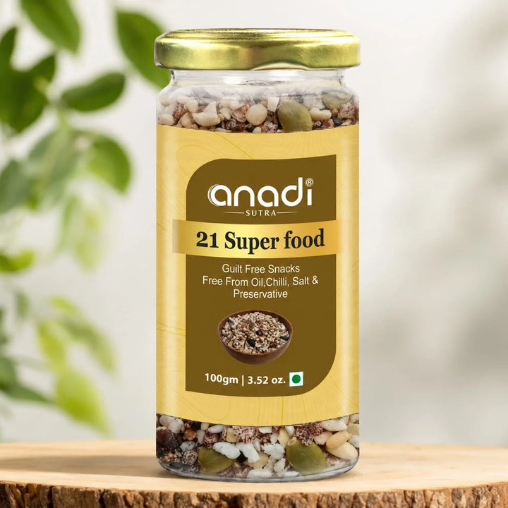 21 Superfood blend jar with gold lid and mixed seeds, 100 g