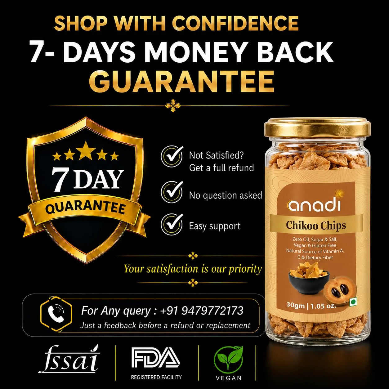 anadi Sutra Chikoo Chips freeze-dried chips in glass jar, 30 g, gold lid