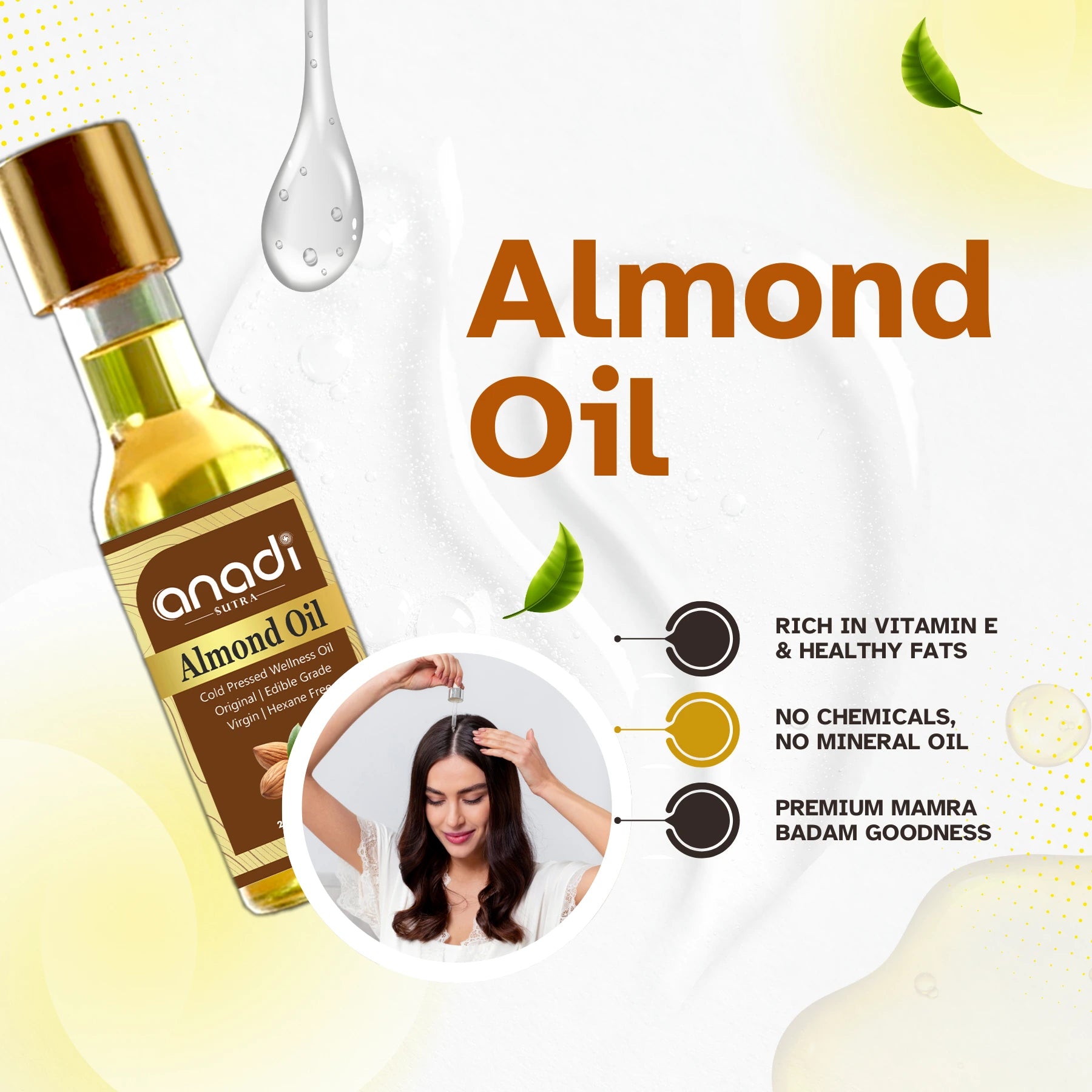 Almond Oil 20 ml | Pure Cold Crushed Oil | Thicker & Unrefined