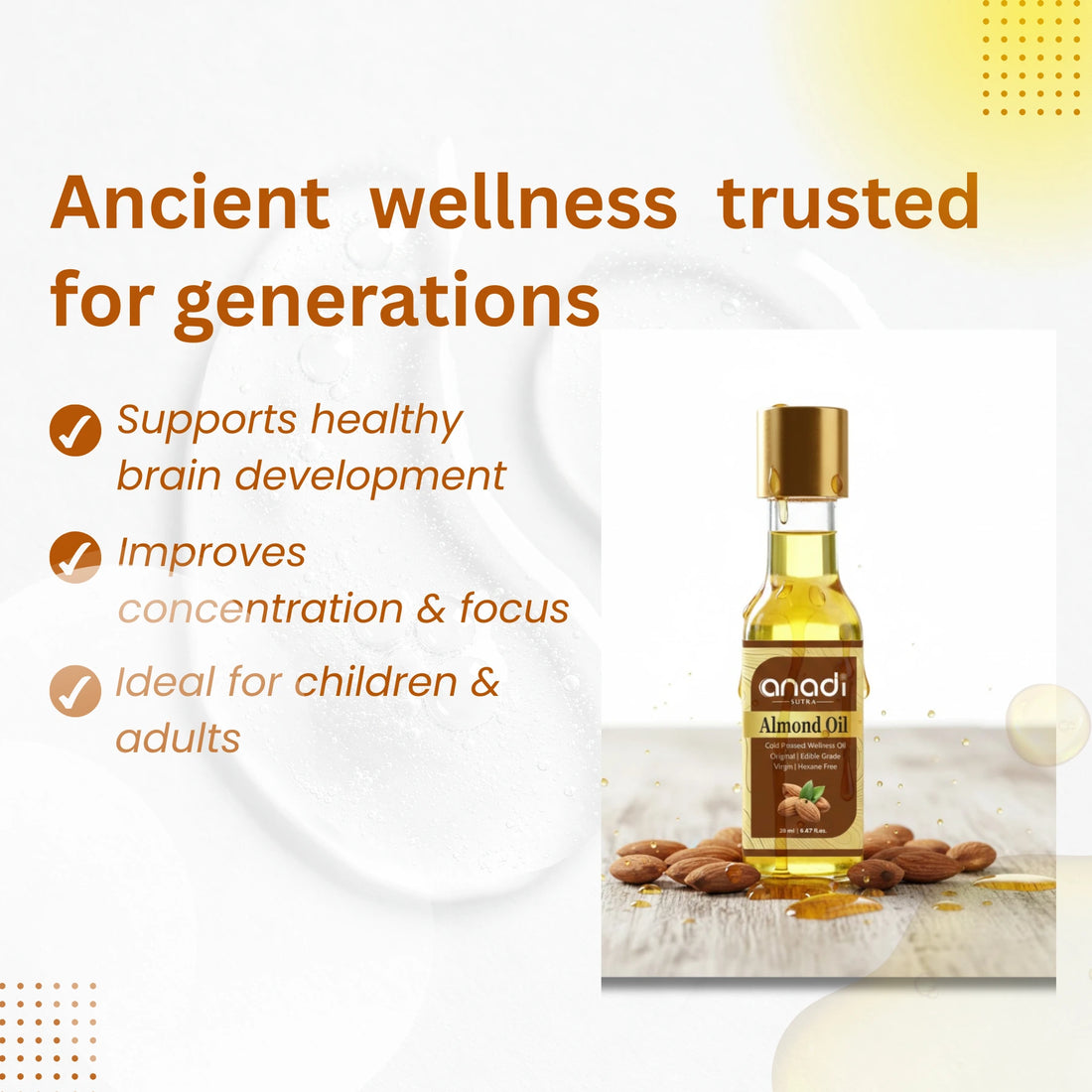 Almond Oil 20 ml | Pure Cold Crushed Oil | Thicker & Unrefined