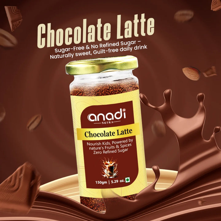 Anadi Chocolate Latte jar with green-gold lid and brown label