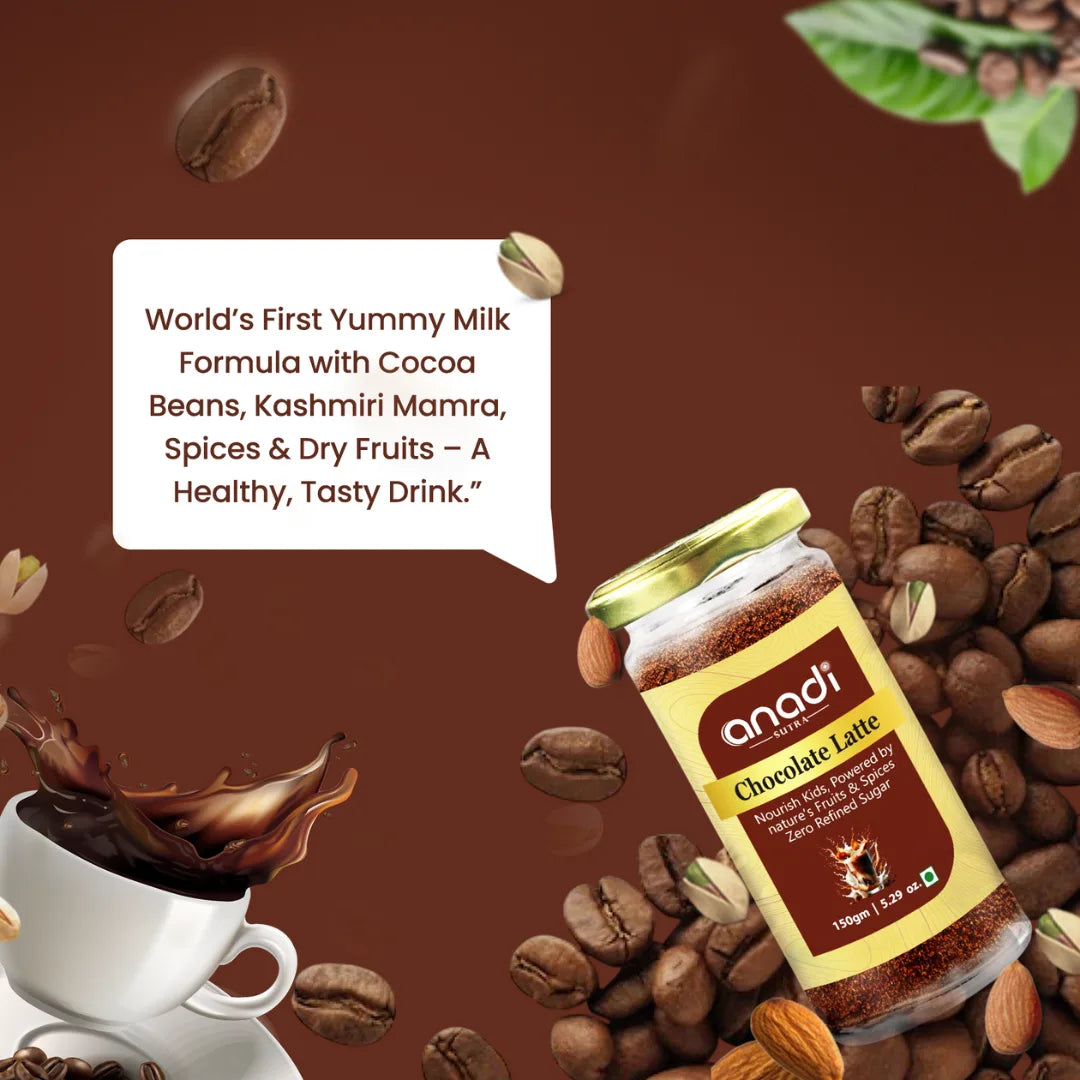 Chocolate Latte 150 gm | Caffeine Free Vedic Blend | Milk Masala | Superior Quality Spices, Mamra Almonds | Goodness of Muscovado
