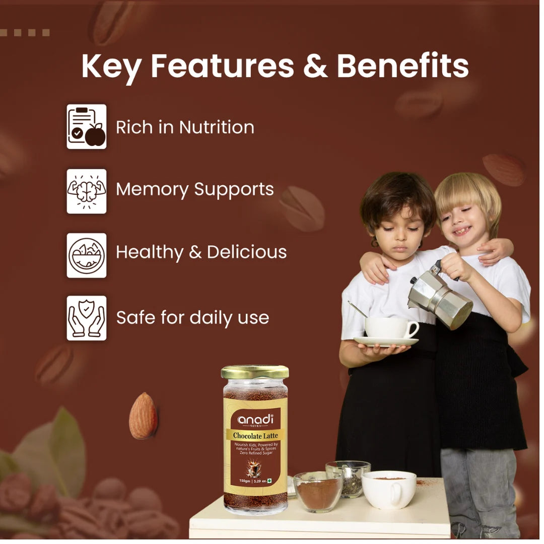Chocolate Latte 150 gm | Caffeine Free Vedic Blend | Milk Masala | Superior Quality Spices, Mamra Almonds | Goodness of Muscovado
