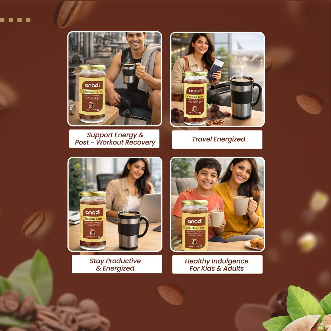 Chocolate Latte 150 gm | Caffeine Free Vedic Blend | Milk Masala | Superior Quality Spices, Mamra Almonds | Goodness of Muscovado