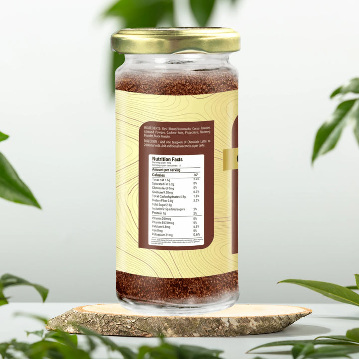Chocolate Latte 150 gm | Caffeine Free Vedic Blend | Milk Masala | Superior Quality Spices, Mamra Almonds | Goodness of Muscovado
