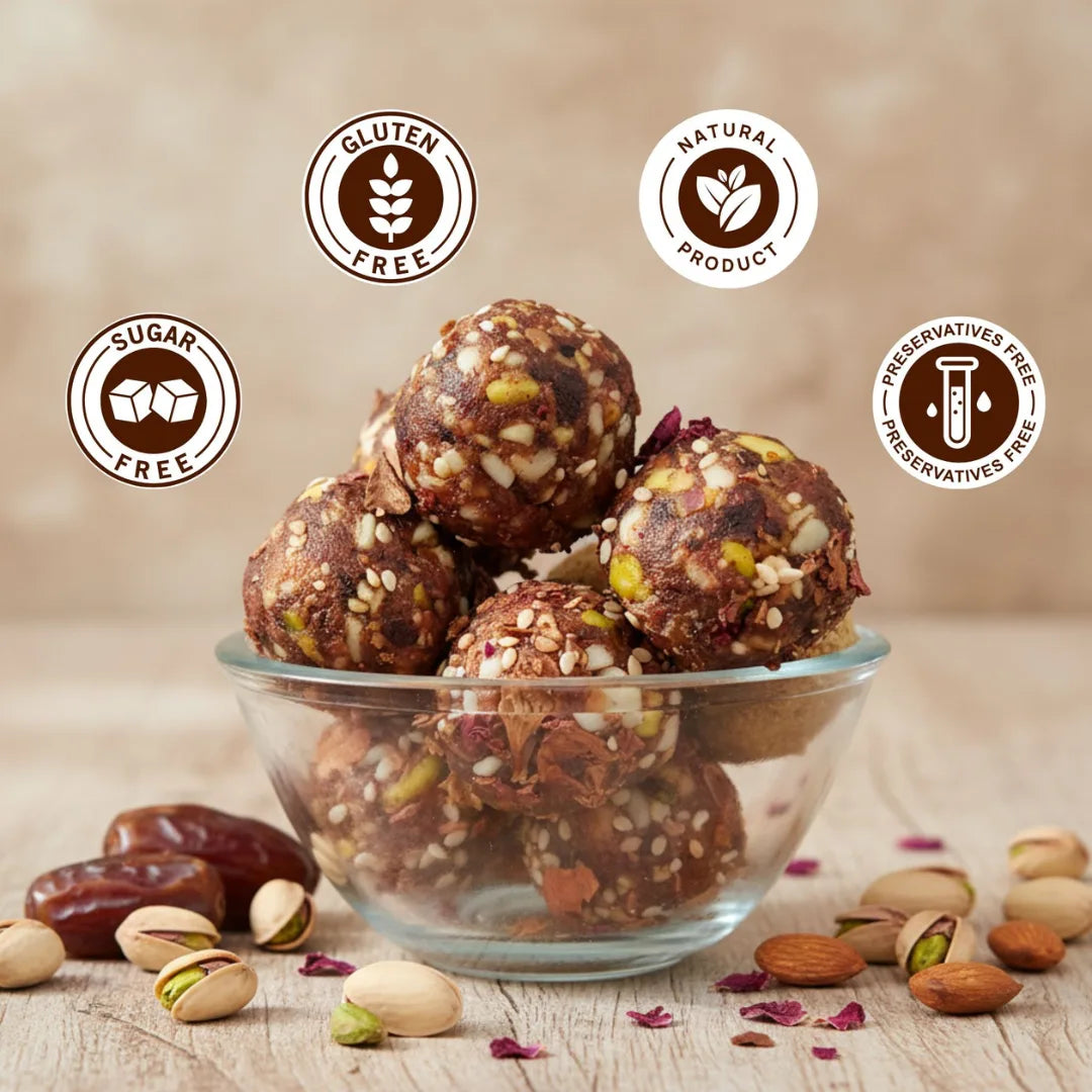 Dryfruits Ladoo 200 gm | Made with Top Grade Mejdool Dates, Dryfruits | Pure Home Made Taste | No Refined Sugar