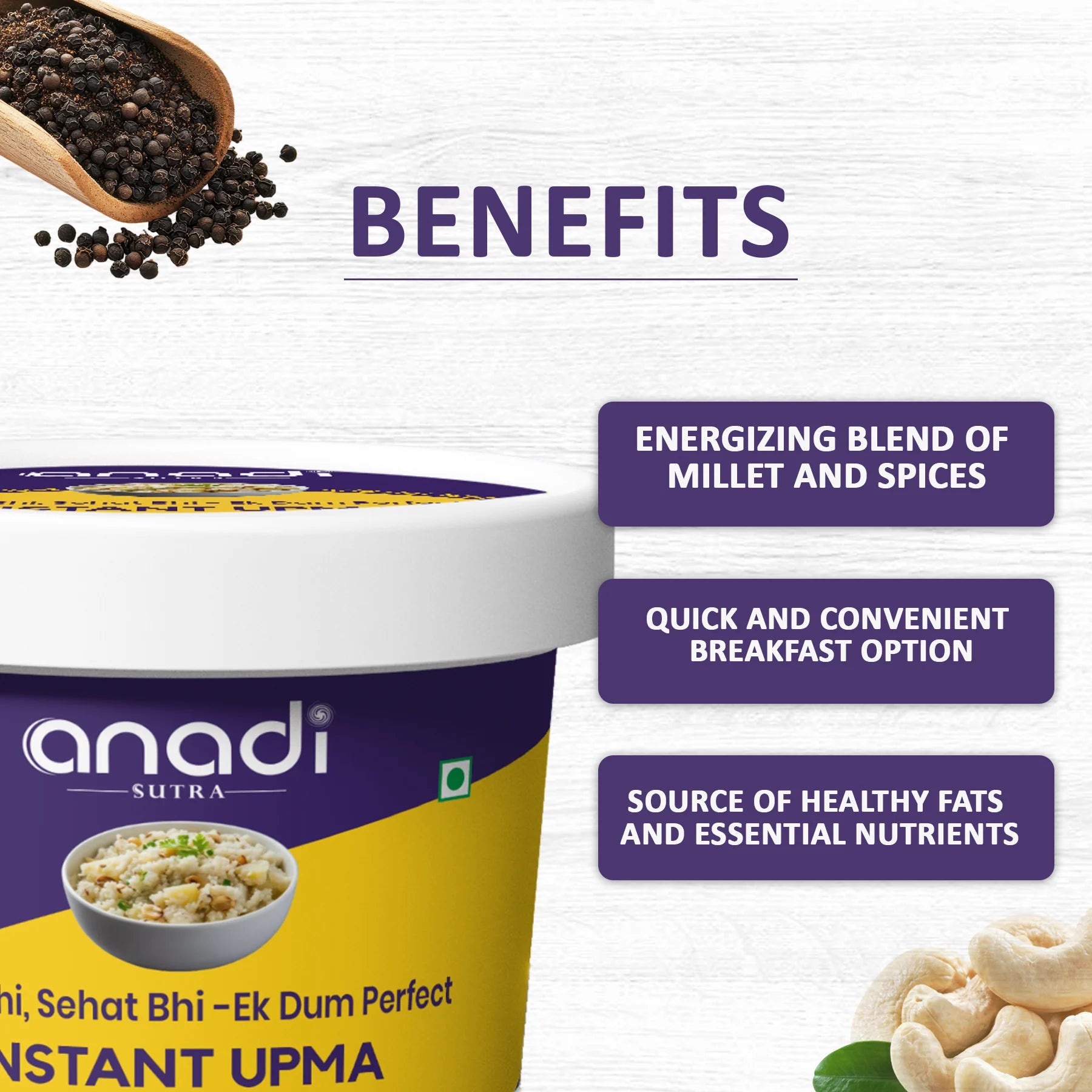 Instant Upma 75 gm | Pre-Roasted In Bilona Ghee Rawa | Nutritious Breakfast | No Red Chili | Travel Friendly | Gluten Free | No Refined Sugar