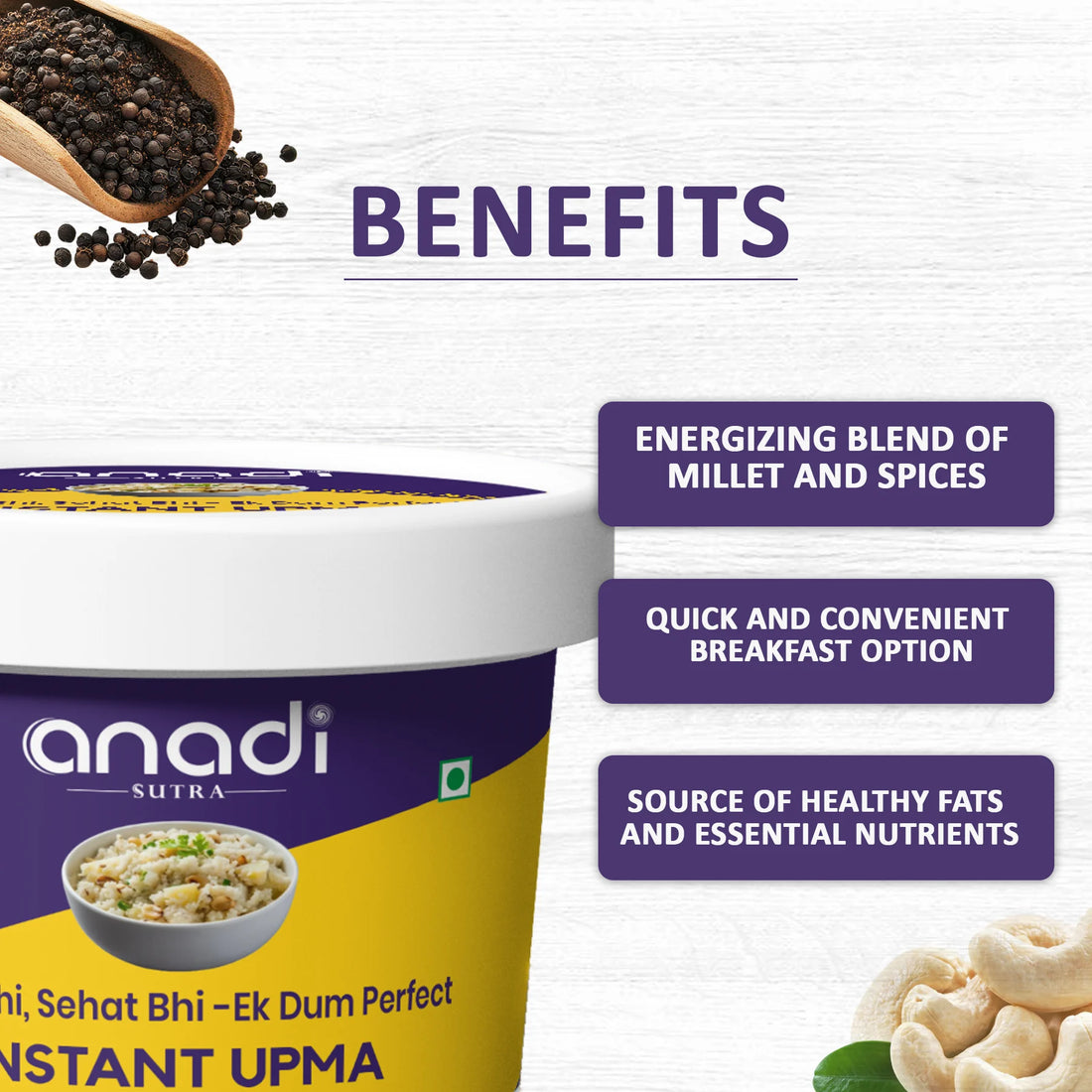 Instant Upma 75 gm | Pre-Roasted In Bilona Ghee Rawa | Nutritious Breakfast | No Red Chili | Travel Friendly | Gluten Free | No Refined Sugar