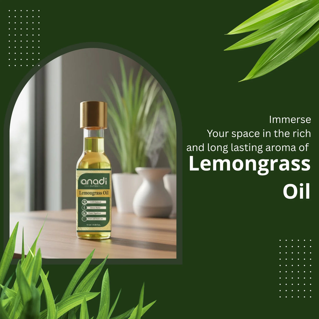 Lemongrass Oil 15 ml | Pure Cold Crushed Oil  | Combats bacteria and fungi