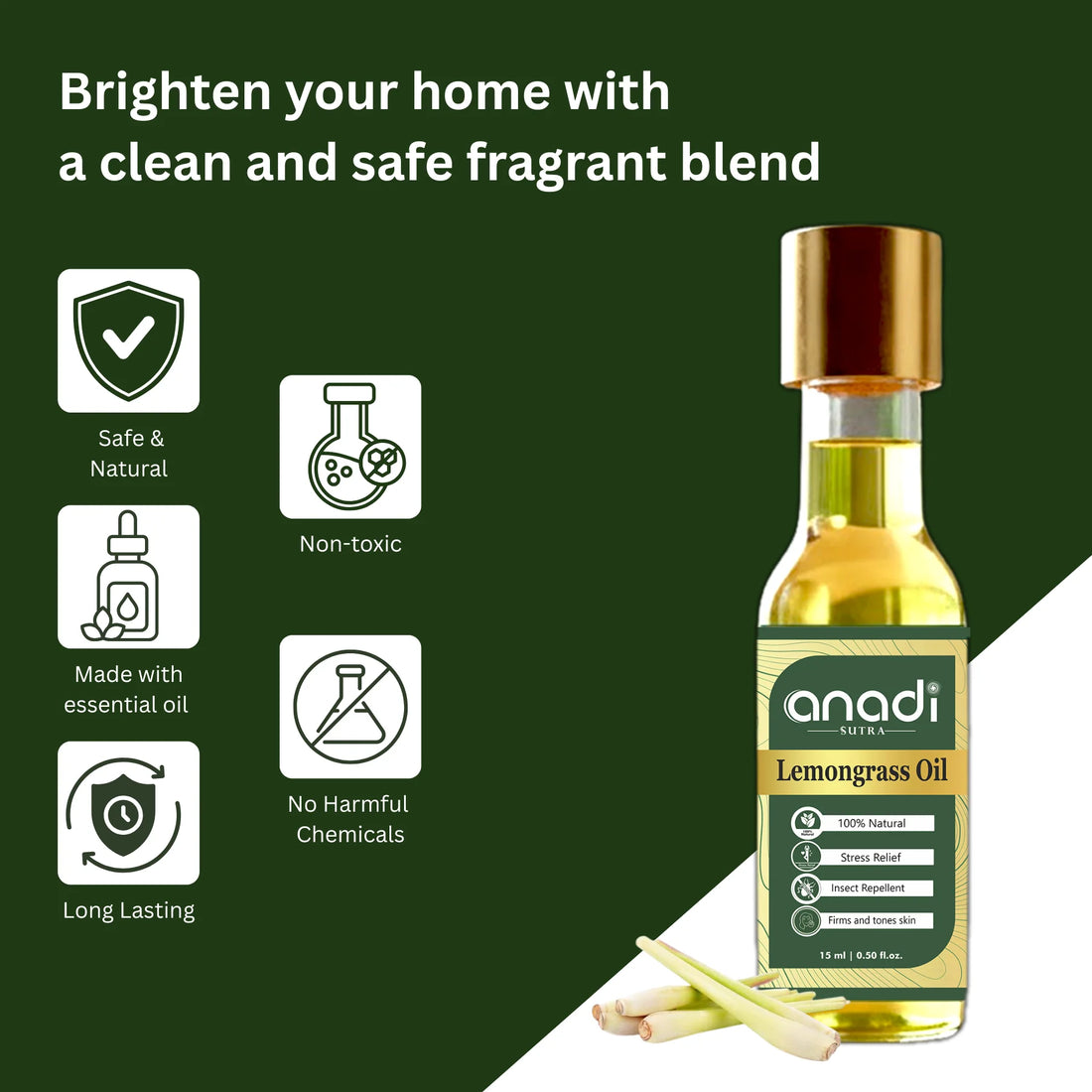 Lemongrass Oil 15 ml | Pure Cold Crushed Oil  | Combats bacteria and fungi