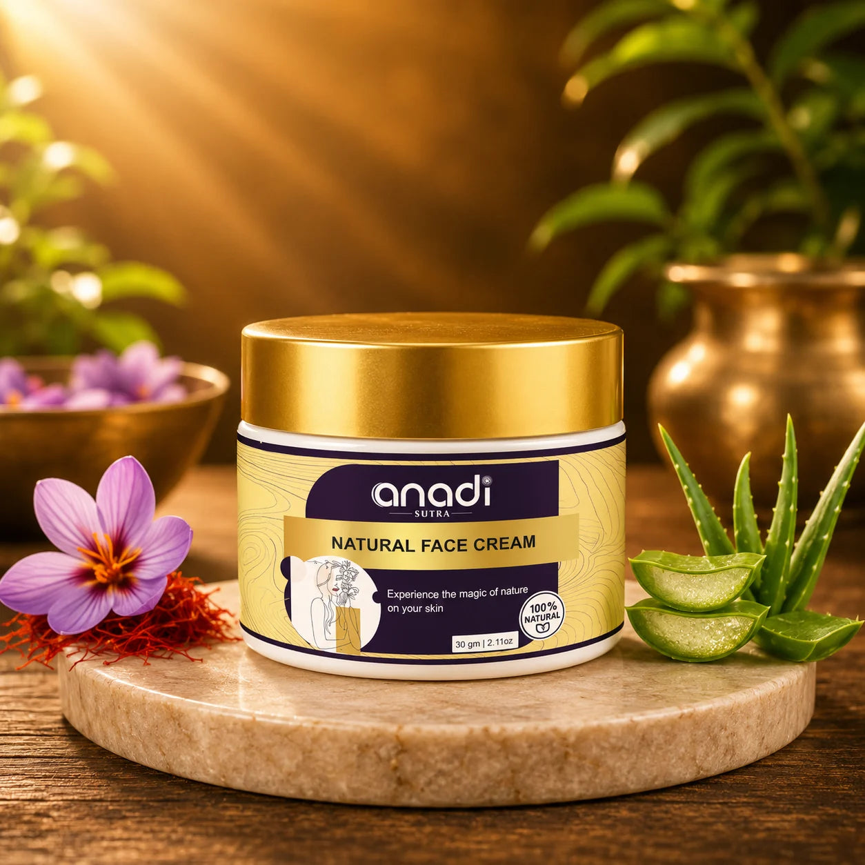 anadi Natural Face Cream jar with gold lid, 30 g