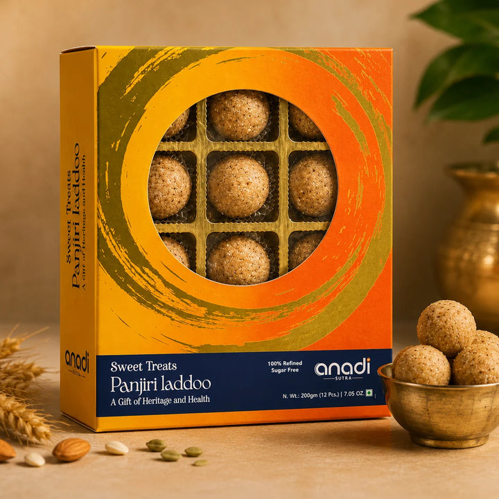 Sweet laddoo gift box with round ladoos in a small bowl