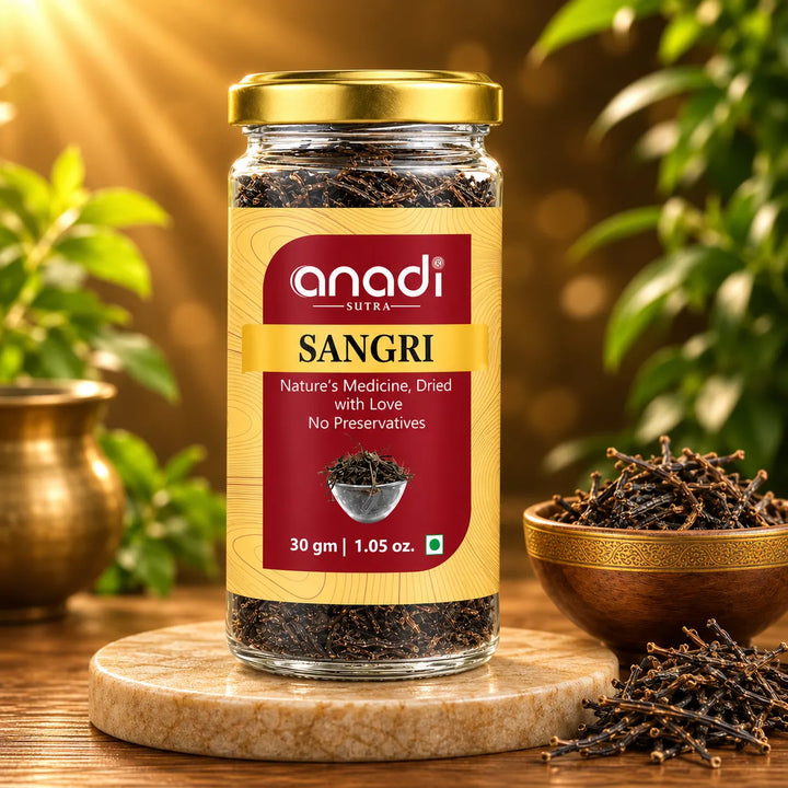 Rajasthani sangri dried in anandi glass jar, 30 g, with screw lid and label