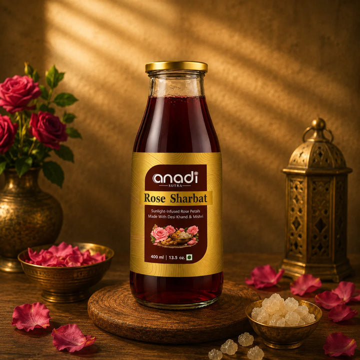 Rose sharbat bottle 400 ml with gold cap and rose-themed label