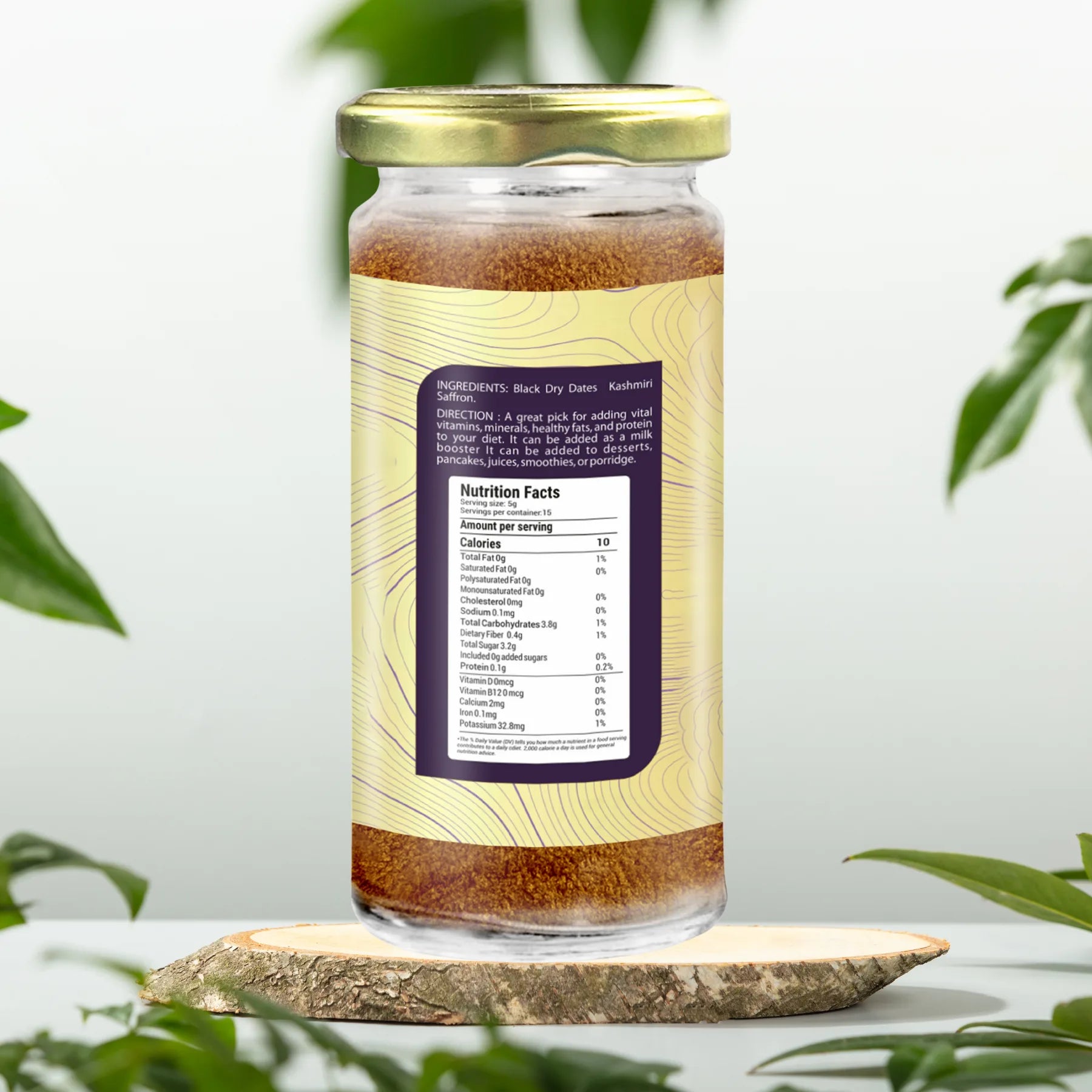 Saffron Rich Black Dry Dates Powder 150 gm | Medjool Khajur Kesar Elaichi Mix Powder