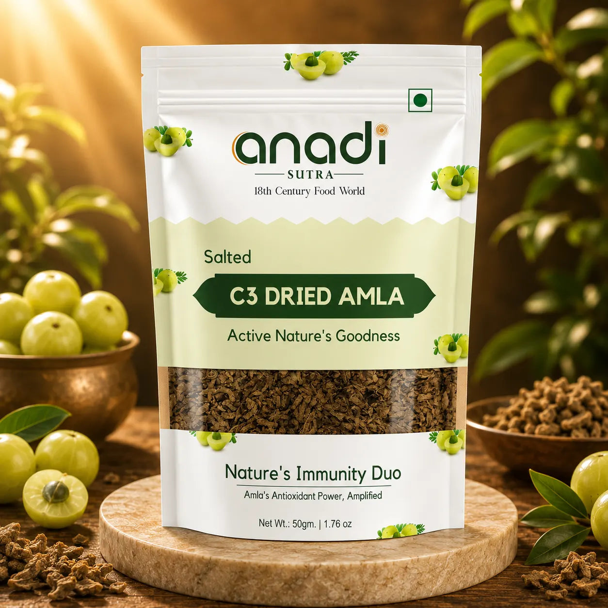 White pouch of salted dried amla (C3), 50 g
