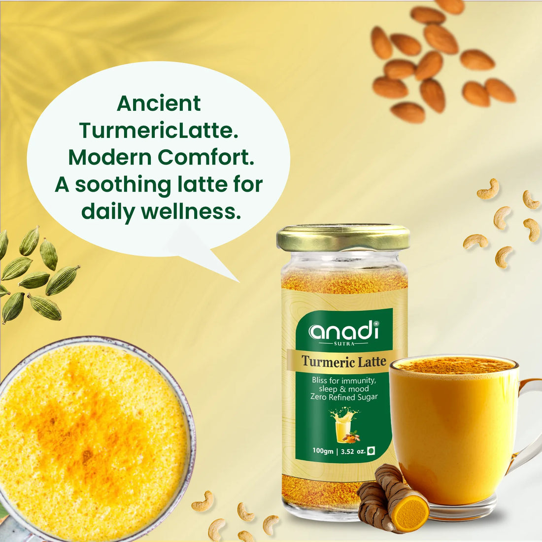 Turmeric Latte 100 gm | Superior Quality Red Turmeric, Mamra Almonds | Multi-functional Drink