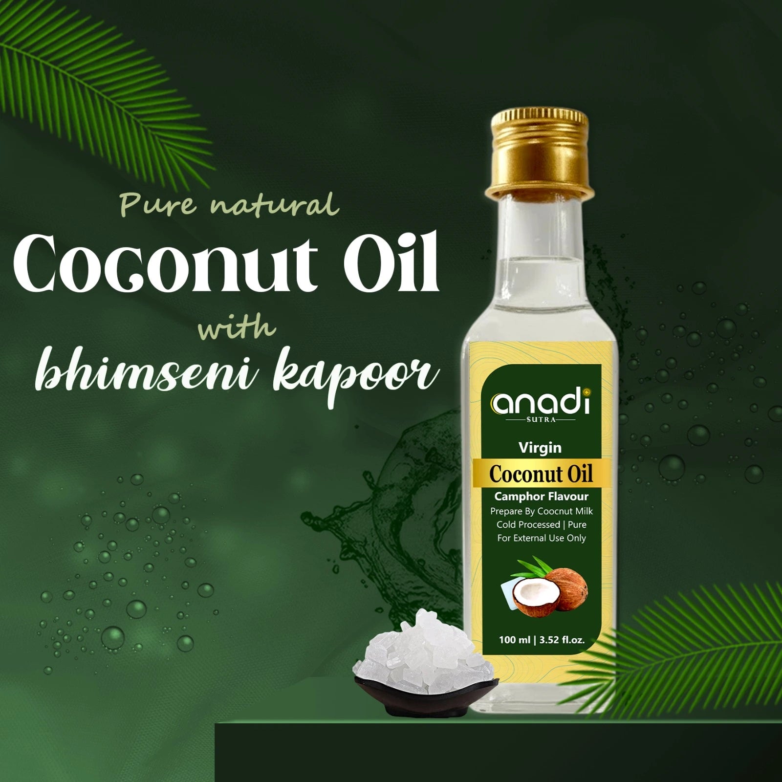 Coconut Camphor Oil 100 ml | Authentic Vedic Hair Oil, Cold Crushed Blend
