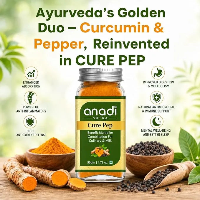 Turmeric curcumin and black pepper supplement jar with Ayurveda golden duo theme