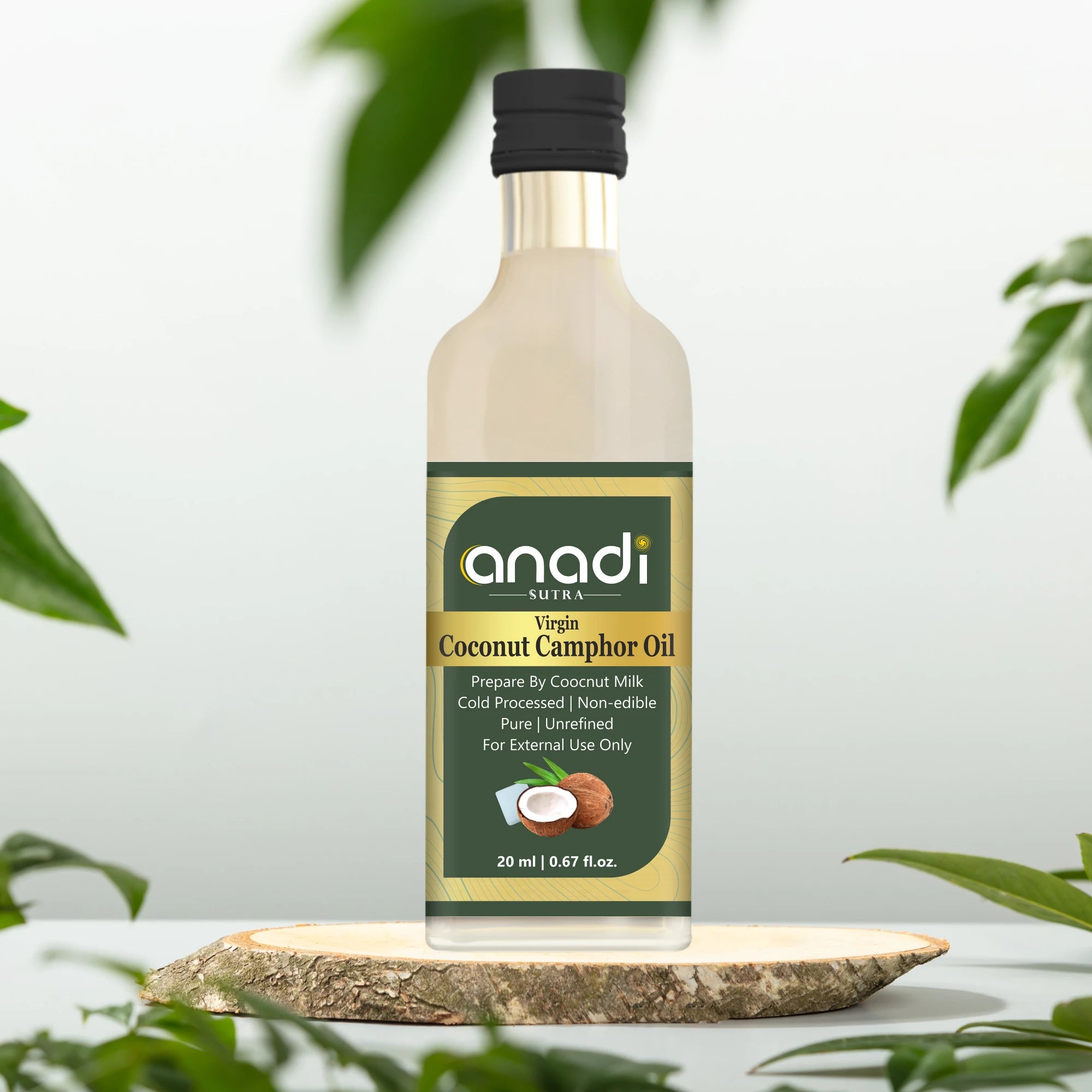 Coconut Camphor Oil 20 ml | Natural Glow | Dandruff Relief | Healthy Scalp | Relaxing & Calming | 100% Pure Cold Crushed Oil |  Nature’s Deep Nourishment for Healthier Shine | *For External Use Only*