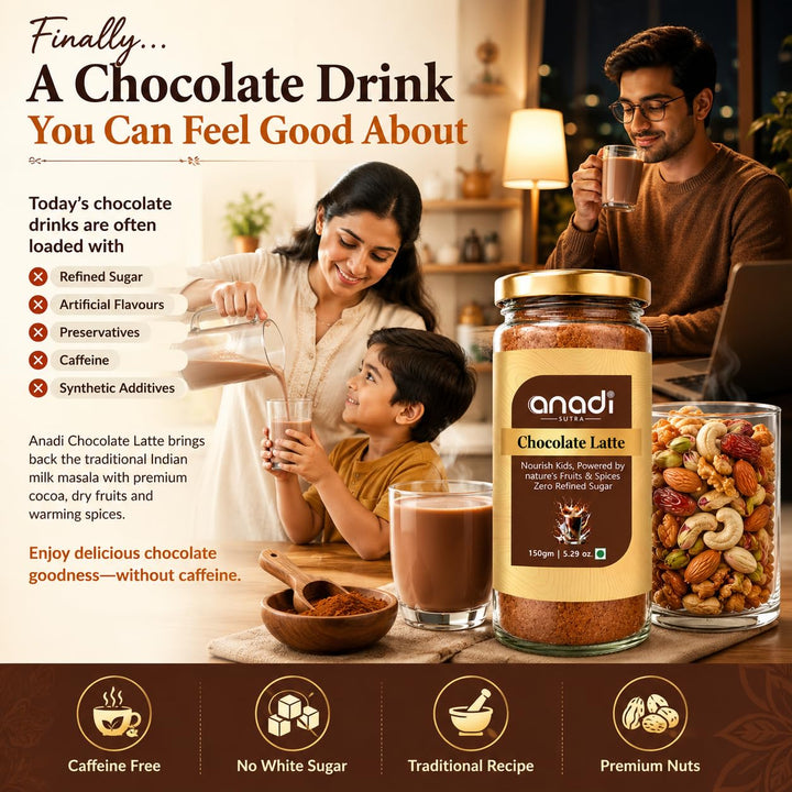 Anadi Chocolate Latte jar with gold lid and large front label, 150 g