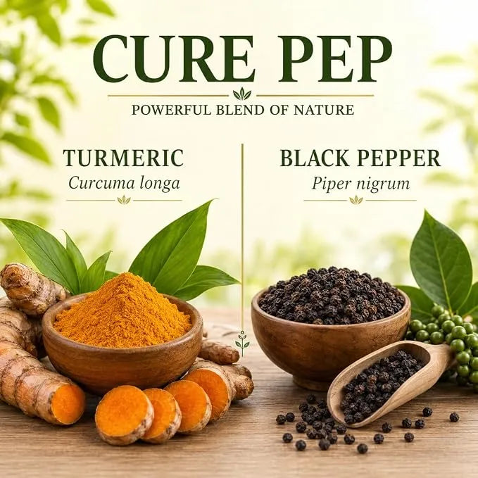 Turmeric powder and black pepper ingredient bowls for a curcumin and pepper blend