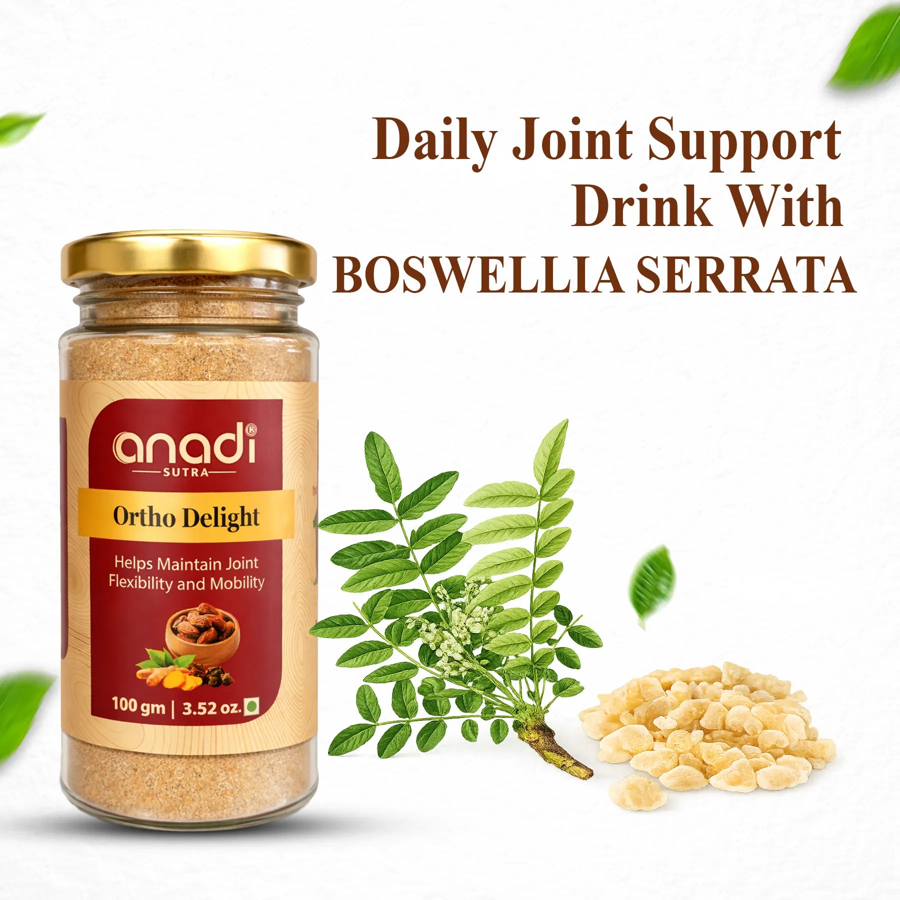 Ortho Delight Herbal Powder 100g | Boswellia Serrata & Turmeric Blend | Whole Herb Formula (No Extracts) | Mobility Support | Plant-Based Joint Care for Men & Women