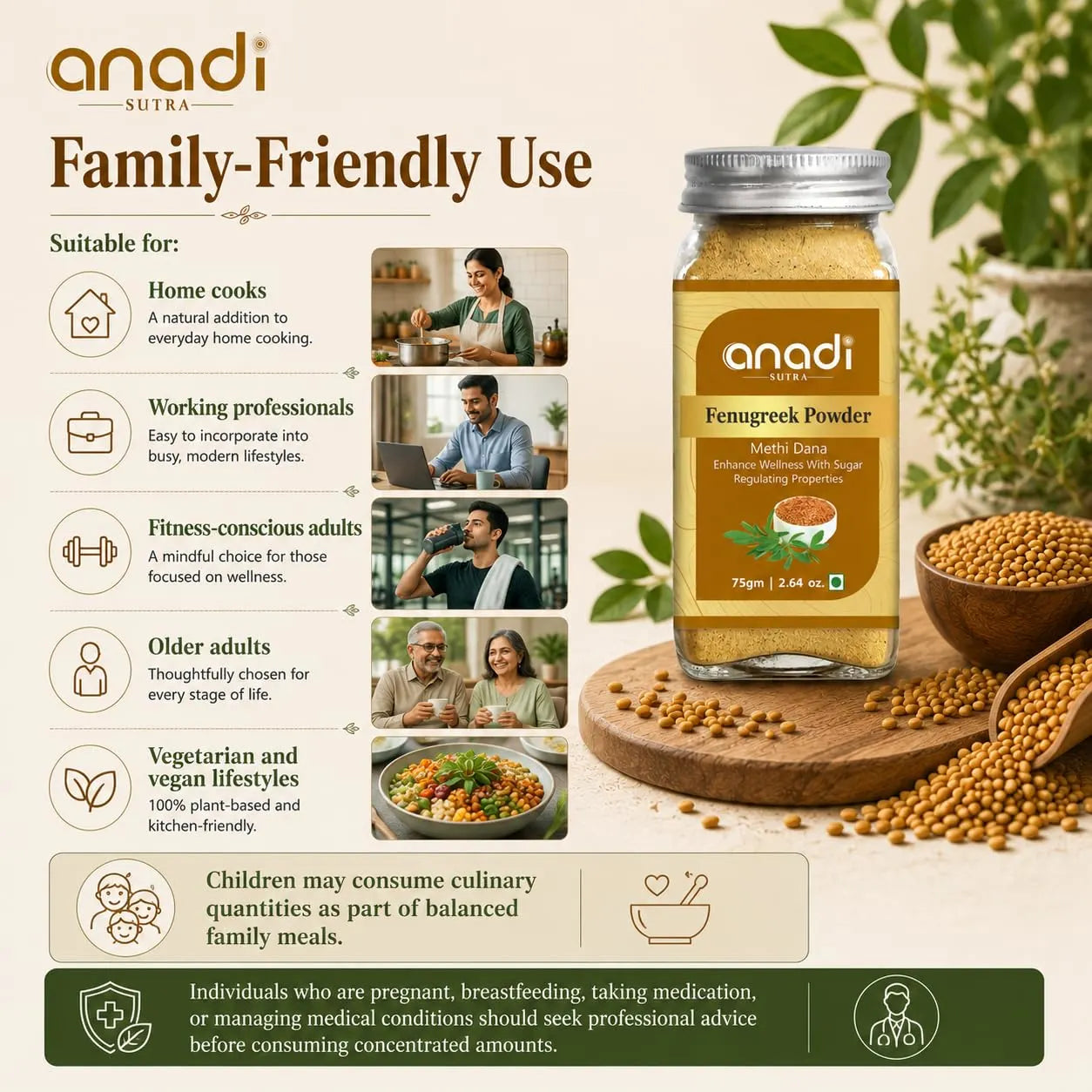 Fenugreek seeds powder jar with golden-brown fenugreek seeds on a wooden base