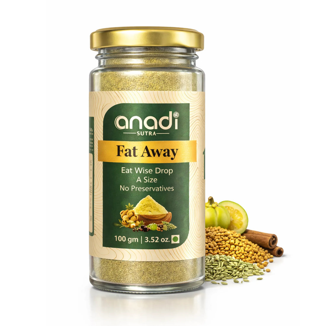 Fat Away 100 gm | Herbal Slimming Powder | Metabolism Support | Weight Management Support | Garcinia Cambogia, Fenugreek, Cinnamon & Triphala | No Added Sugar | For Active Lifestyle