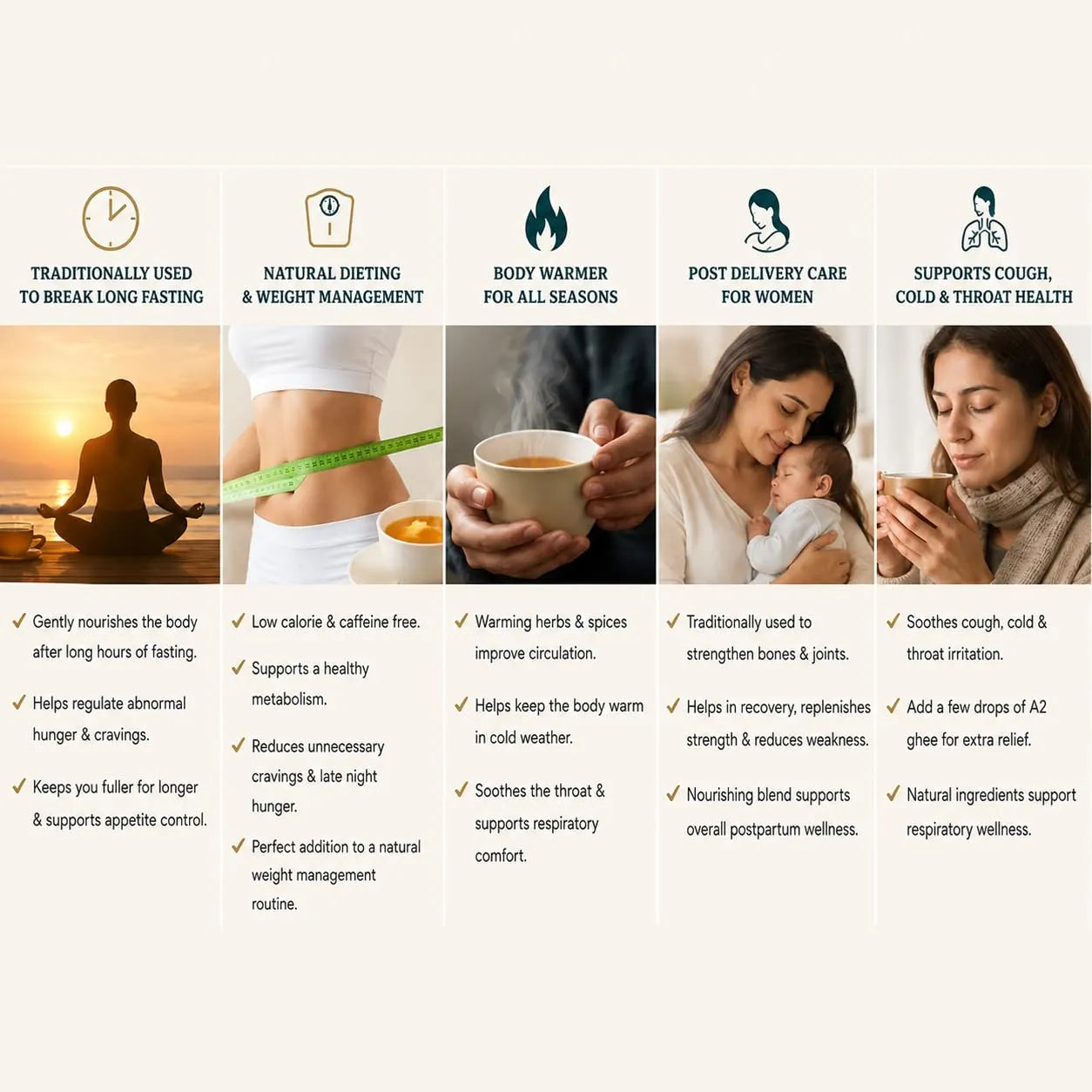 Gum elixir daily care infographic with calm and warming routines for postpartum