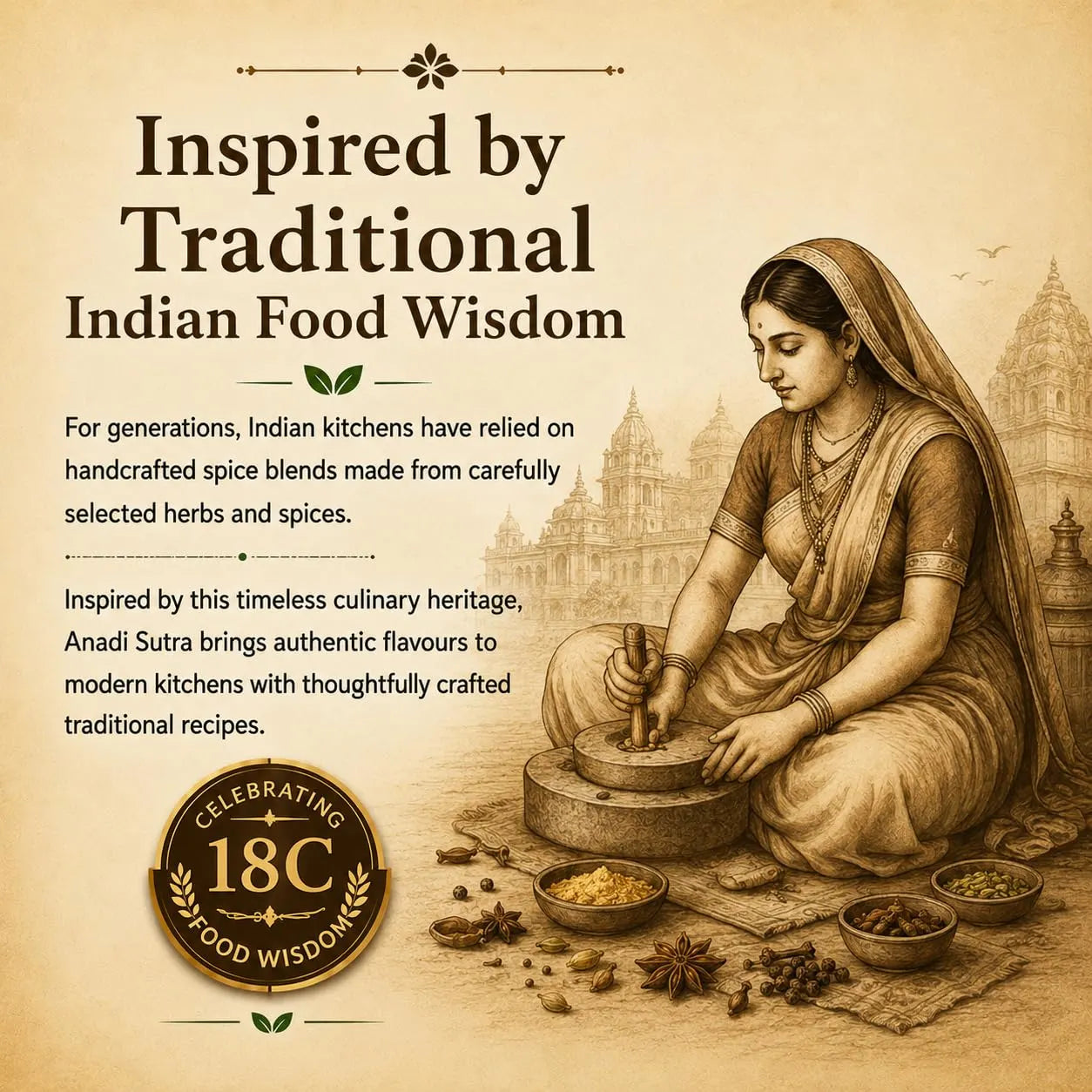 Jeeravan hing spice blend traditional Indian food wisdom promotional graphic