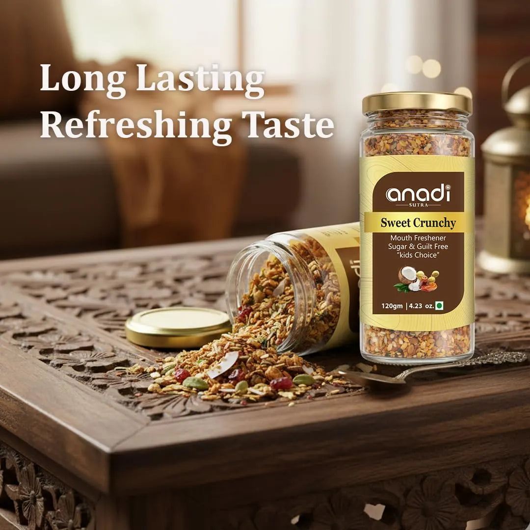 120 g Sweet Crunchy seed snack jar with gold lid and “anadi sutra” label