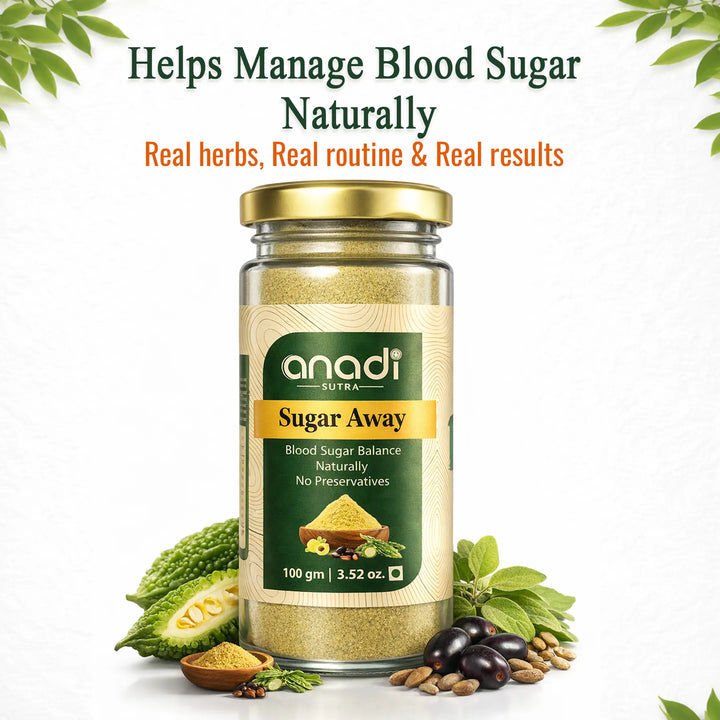 Sugar Away 100 gm | Karela Jamun Guthli, Gudmar Powder | Helps Manage Blood Sugar Levels | Helps Improve Metabolism | Balance Sweets Cravings