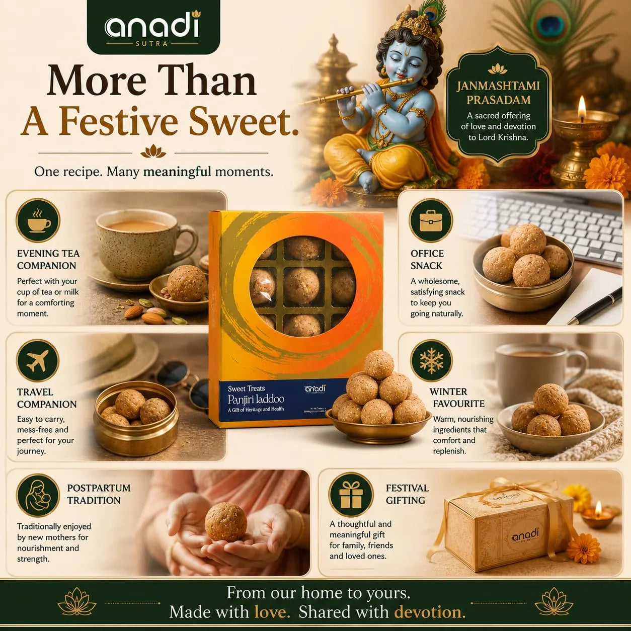 Sweet laddoo gift box with serving bowls of ladoos and related snack trays