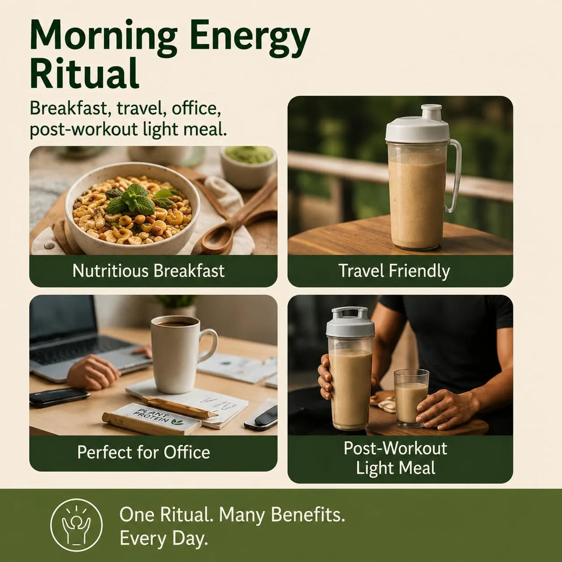Sattu drink premix morning energy ritual, bottle and glasses with light drink