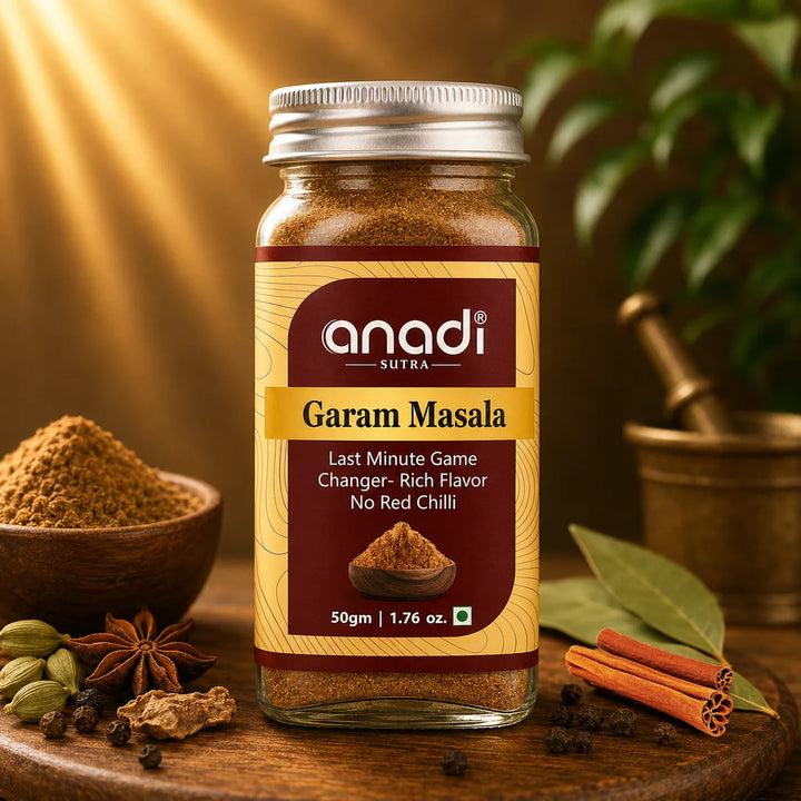 Garam masala spice jar with metal lid, filled with brown spice blend, 50 g