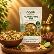 Jhalmuri bhel snack pouch (50 g) with spiced mix in wooden bowls
