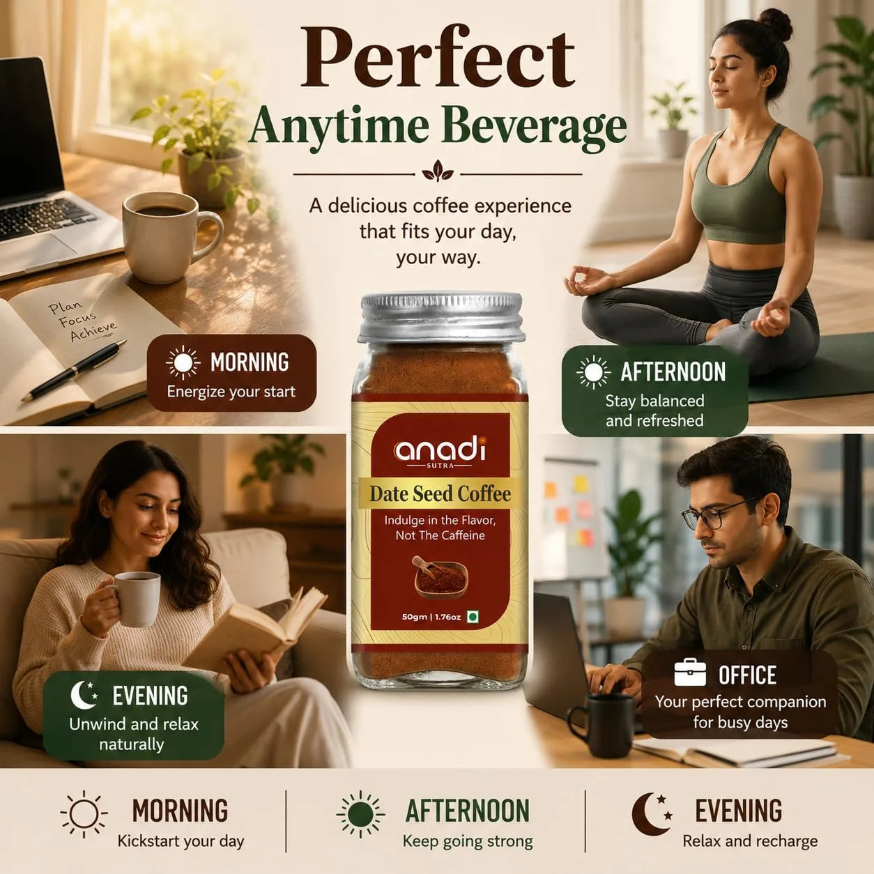 anadi date seed coffee jar centered on lifestyle scene with people enjoying coffee