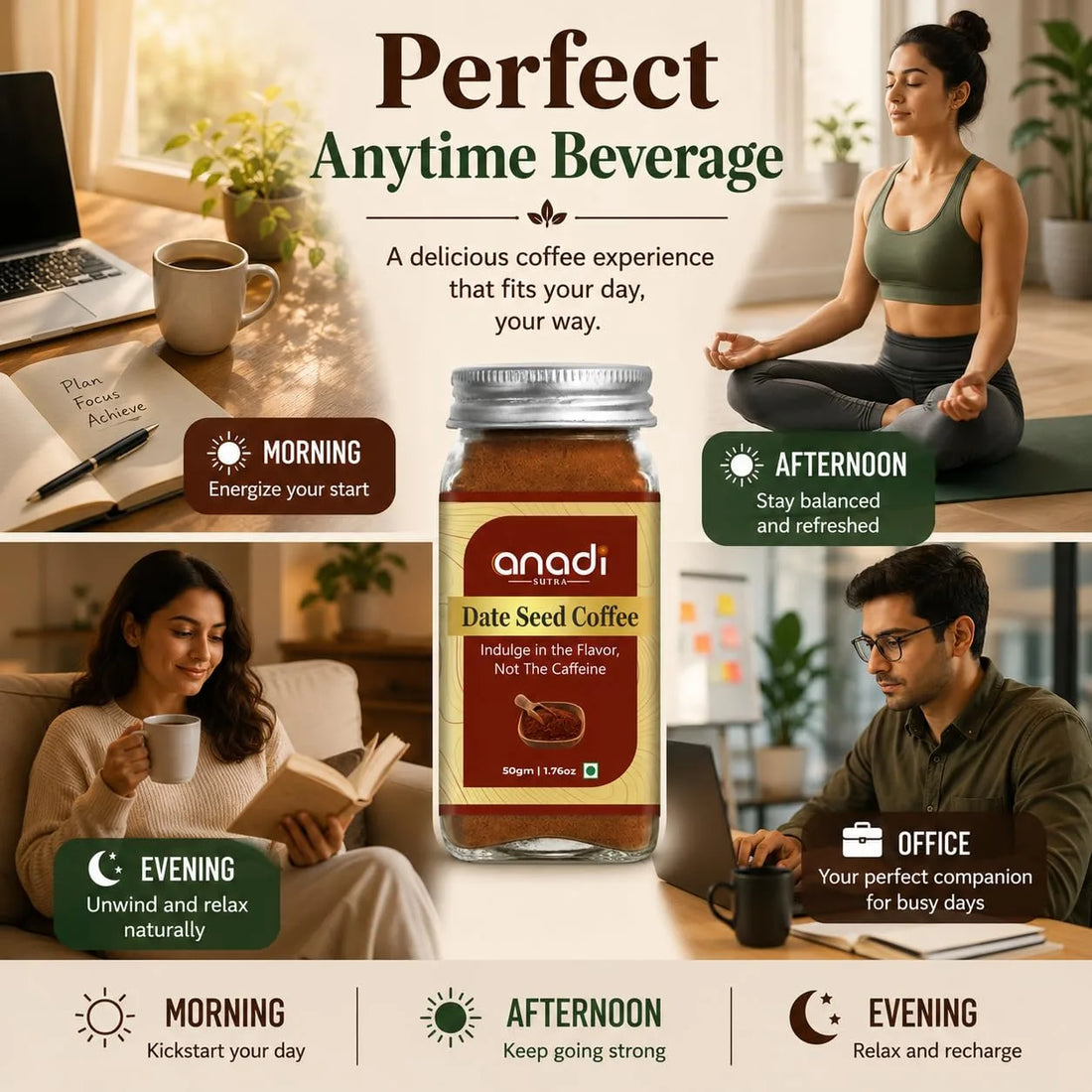 anadi date seed coffee jar centered on lifestyle scene with people enjoying coffee