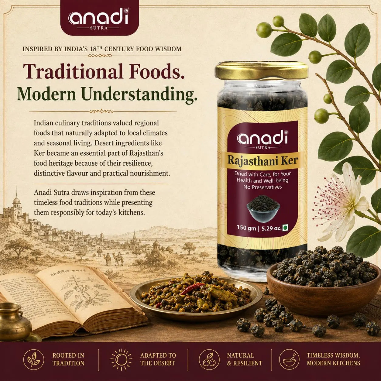 anadi SUTRA dried wild desert berry jar with bowl of dark berries