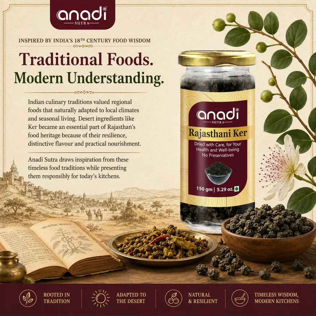 anadi SUTRA dried wild desert berry jar with bowl of dark berries