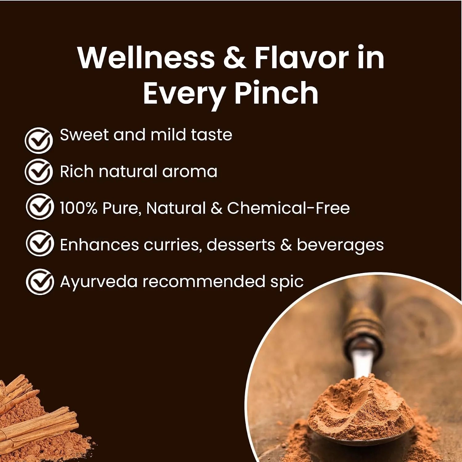 Ceylon cinnamon powder with a spoonful of brown spice